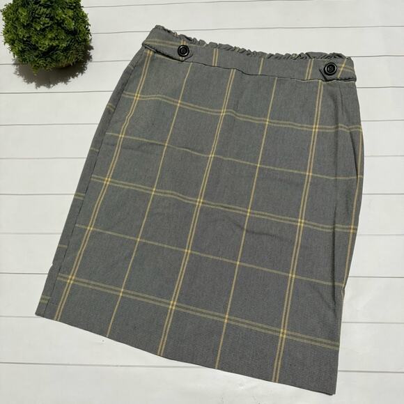 SOHO Gray Yellow Plaid Paper Bag Elastic Waist Pencil Skirt‎ Women’s Size Small - Picture 1 of 5